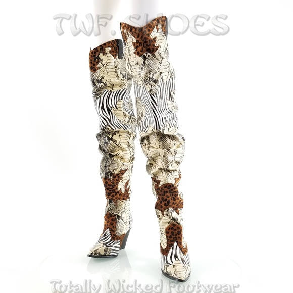 Thigh high Western slouch cowboy boots Animal - Picture 15 of 16